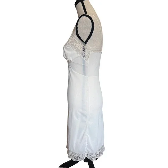 Vintage White Lace Trim Full Slip Adjustable Straps Mid-Century Lingerie Dress - Picture 2 of 9
